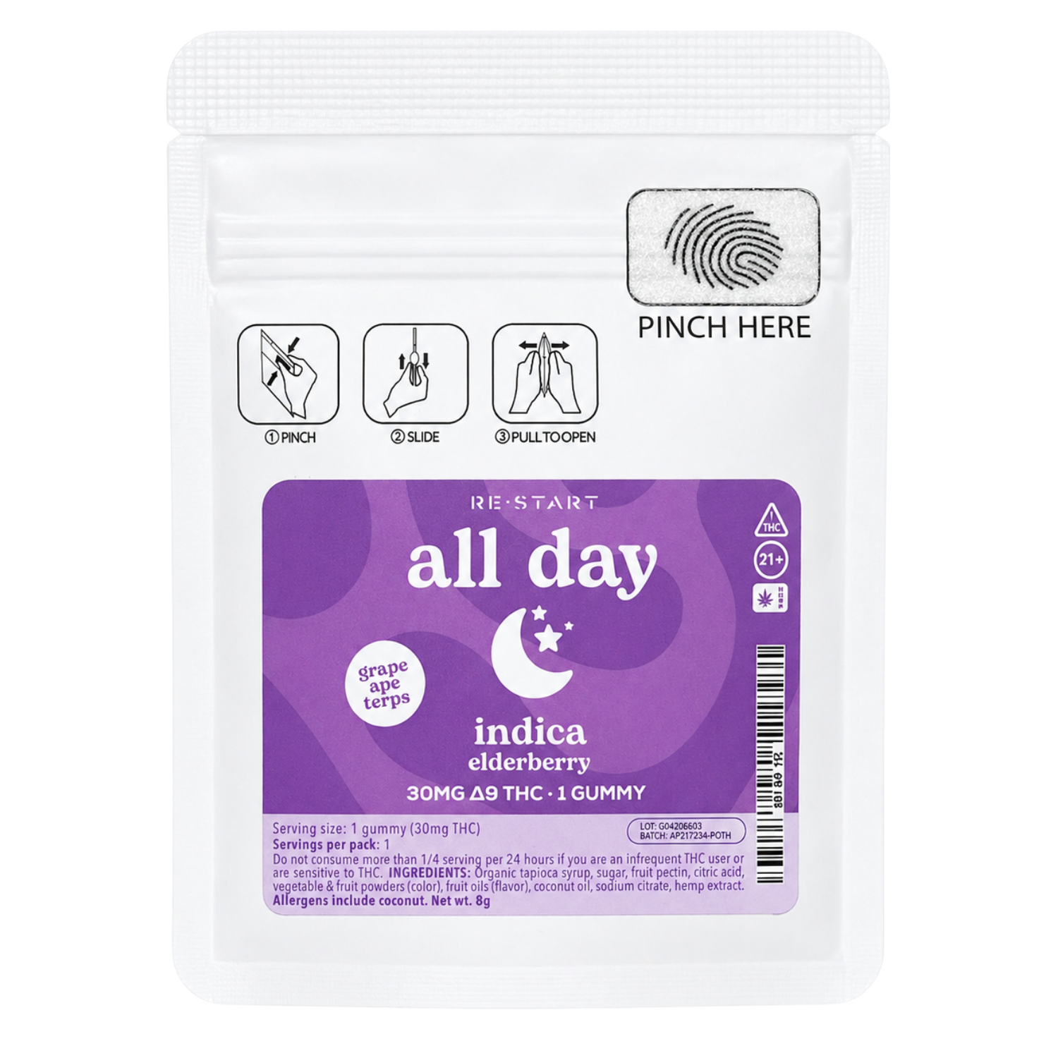 Delta 9 THC 30MG All Day Indica Gummies - Elderberry 1ct